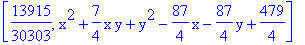 [13915/30303, x^2+7/4*x*y+y^2-87/4*x-87/4*y+479/4]